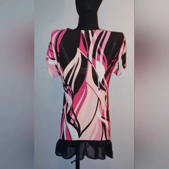Est 1946 Pink Black Road to Rio Ruffle Hem Blouse - Picture 4 of 5